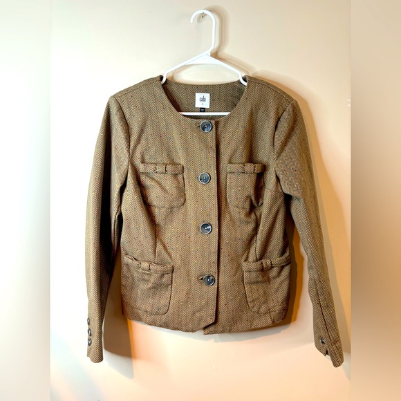 CAbi Penny Tan Herringbone Multi Speckled Button Front Blazer EUC - Picture 1 of 7